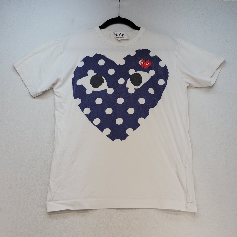 Comme des Garcons Play T-Shirt Large White Polka Dot Heart AZ-T234 Japan